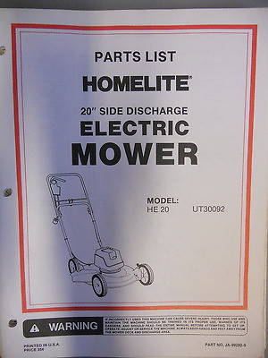 Homelite Parts List Manual Electric Mower HE20 $19.99