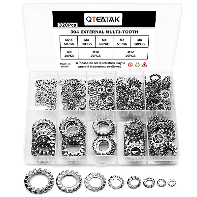 #ad External Multi Tooth Star Lock Washers Assortment Set Stainless Steel 320 Pc $12.99