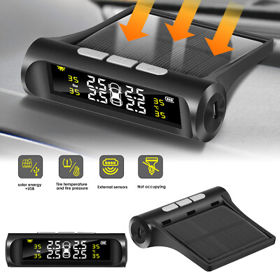 #ad Solar USB TPMS Car Solar Wireless Tires Pressure LCD Monitoring System 4 Sensors $20.98