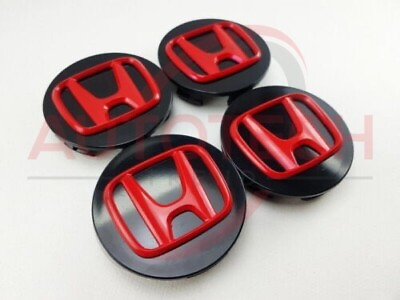 Set of 4 Honda Black Red Wheel Rim Center Caps Logo 69MM 2.75 #ad $17.99