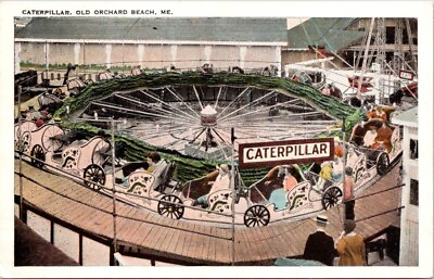 #ad Antique Old Orchard Beach Maine Caterpillar amusement ride Postcard $11.99