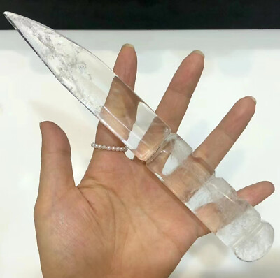#ad Natural White Clear Knife Quartz Crystal Carved Polished Reiki Healing 1pc $45.00