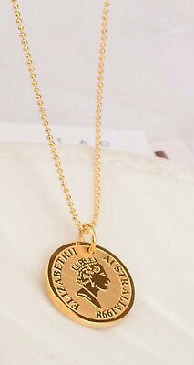 #ad 21 mm Gold Plated Titanium Stainless Steel Queen Money Gold Coin Necklace 23 25quot; $15.50