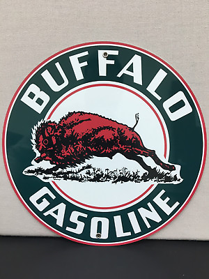 Buffalo gasoline Oil round metal sign reproduction #ad $20.00