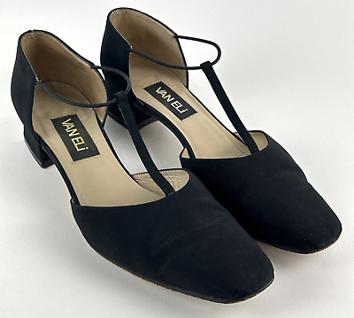 #ad VANELi Black Womens T Strap Pump Slip on Shoes 1.5quot; Block Heel Size 8.5 M $16.99