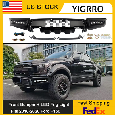 #ad For 2018 2020 Ford F150 Steel Black Front Bumper Assembly W LED Fog Raptor Style $300.99