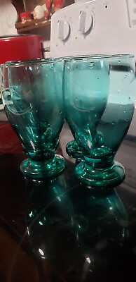 #ad Vintage Libbey Green Teal Water Beer Glasses Set of 4 10 oz Nice $24.00