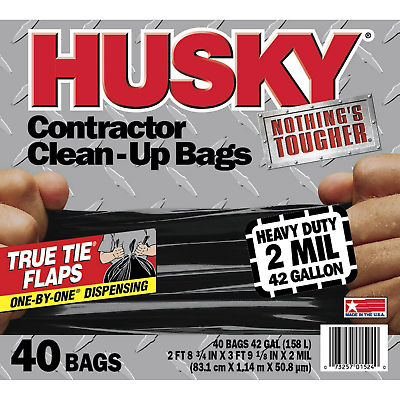 Husky Heavy Duty Contractor Bags 42 Gallon 40 Bags 2 Mil $18.00