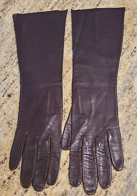 #ad Vintage Size M 7 Brown Soft Leather 14.5quot; Long Formal Opera Gloves $26.00