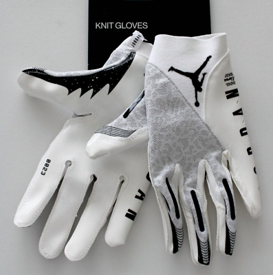 #ad Nike Jordan Vapor Knit Football Gloves Men#x27;s Medium White Black Grey $32.95