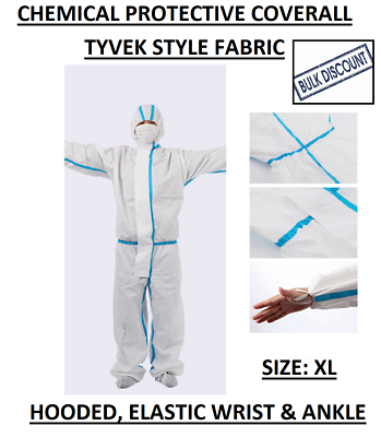 #ad XL Chemical Protective Coverall Disposable TYVEK Safety Suit Hood Taped Seam LOT $8.44