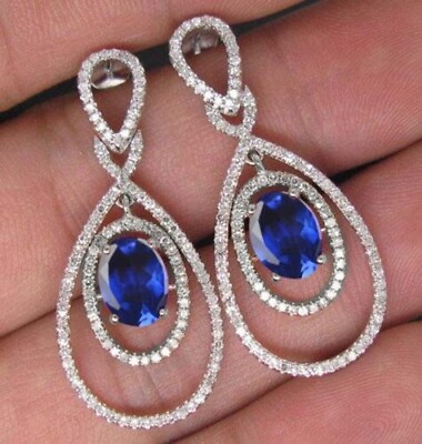 #ad 3.50 Ct Natural Blue Tanzanite Diamond Earrings In 14K Gold $468.75