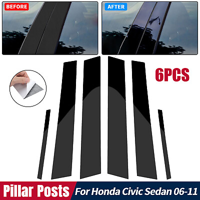 #ad Window Pillar Posts Door Trim Molding Black Cover For Honda Civic Sedan 2006 11 $10.98