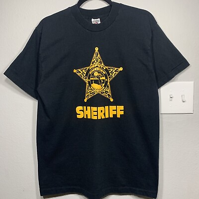 #ad Vintage 90s Deputy Sheriff Star Badge Single Stitch Tee Madison County Sz M $15.00
