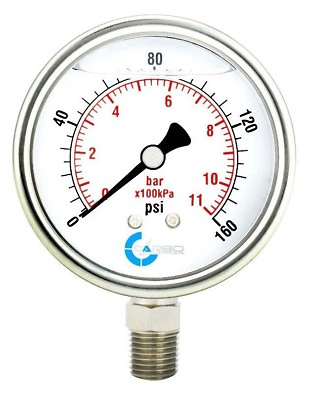2 1 2quot; Pressure Gauge Stainless Steel Case Liquid Filled Lower Mnt 160 PSI $11.95