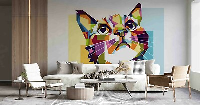#ad 3D Animal Cat Color Block Wallpaper Wall Murals Removable Wallpaper 36 AU $249.99