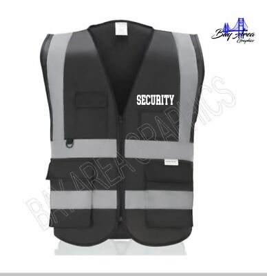 #ad #ad Security Black Safety Vest High Visibility White Design 2quot;Strips w pockets $32.99