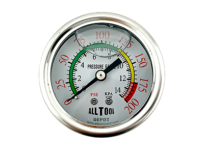 #ad Oil Filled Pressure Gauge 2quot; Dial Center Back Mount 1 4quot;NPT 0 to 200PSI Color $14.49