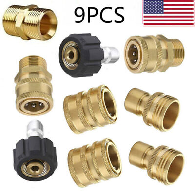 #ad 9Pc Pressure Washer Adapter Set Quick Disconnect Kit M22 Swivel to 3 8#x27;#x27; Connect $22.98