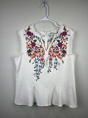 #ad Sundance Catalog Traveling Vines White Embroidered Floral Blouse Size XL NWT $38.99