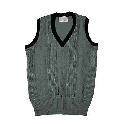 #ad Vintage 70s Grey Black Sears Kings Road Men’s Store Acrylic Sweater Vest Small $24.99