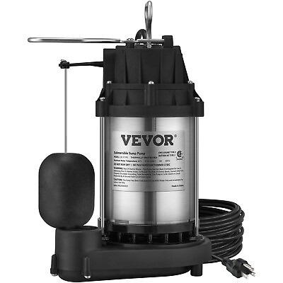 #ad VEVOR Submersible Sump Pump Water Pump 1 2 HP 4320GPH Cast Iron Steel Basement $93.89