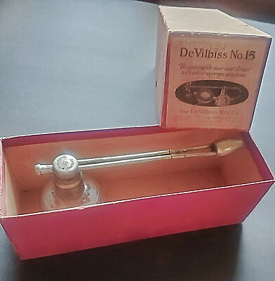 #ad Vintage DeVilbiss No. 15 Clear Glass Nose Throat Atomizer w Original Box USA $13.42