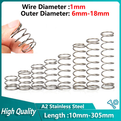 #ad 1mm Wire Dia Compression Springs A2 Stainless Pressure Small Spring Replacement $2.47