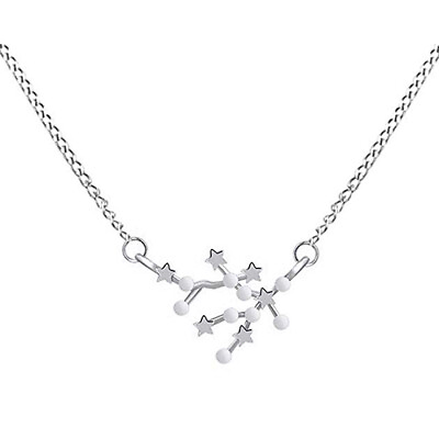 #ad Gemini Zodiac Sign Astrology Constellation Star Necklace 14K White Gold Plated $35.77