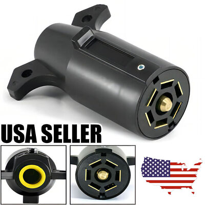 #ad 7 Way Round RV Style Trailer Light Plug Connector Replacement End Blade Pin 3P $6.92