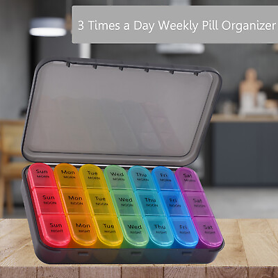 Weekly Pill Organizer 3 Times a Day 7 Day Daily Use Vitamins Holder Portable Box $11.59