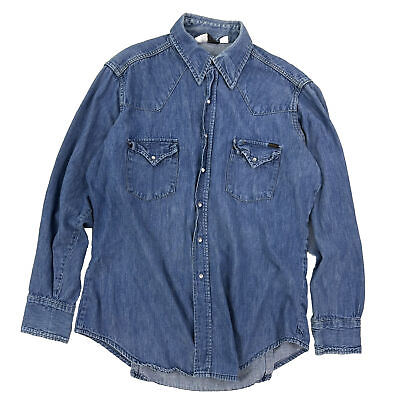 #ad #ad VTG Sears Roebucks Blue Cowboy Shirt Men XL Western Jeans Denim Pearl Snap USA $59.99