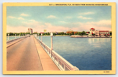 #ad Bradenton FL Florida Manatee River Bridge Antique Vintage Linen Post Card $7.99