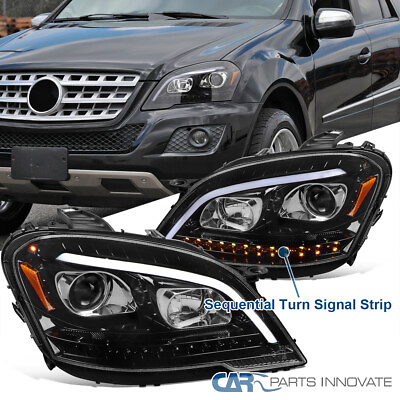 #ad Fits 2009 2011 Benz W164 ML350 Projector Headlights LED Sequential Pearl Black $384.95