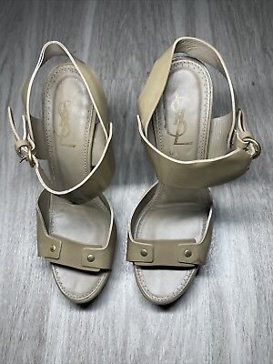 #ad Yves Saint Laurent Women’s Olive Tribute Heels Patent Leather Platform EURO 38 $259.98