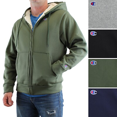 Champion Sherpa Hoodie Men#x27;s Full Zip Sport Jacket Embroidered Logo Pockets #ad $24.99