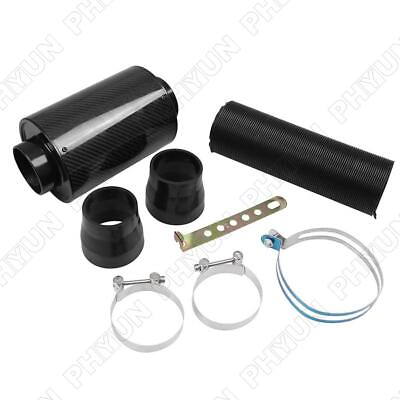 #ad Carbon Fiber Black Cold Air Intake System 3Series Filter Box Induction Universal $70.89