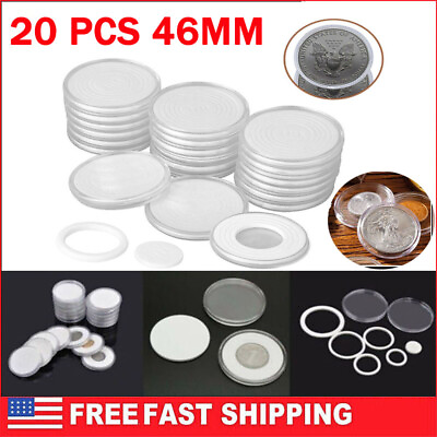 20PCS 46mm Clear Coin Storage Box Round Plastic Case Capsules Container Holder #ad $6.99