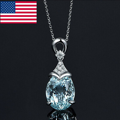 #ad Women 925 Silver Aquamarine Gemstone Pendant Necklace Valentine#x27;s Day Gift HOT $1.70