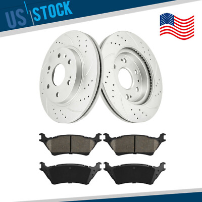 #ad Rear Drilled amp; Slotted Rotors Ceramic Brake Pads for 2012 2013 2020 Ford F 150 $124.27