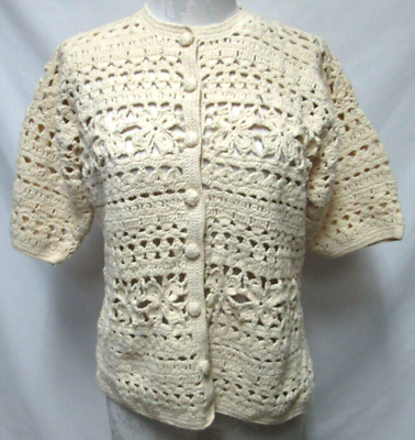 #ad Northern Isle Portraits Hand Knit Crochet Cardigan Sweater Top Size Medium Md M $34.99
