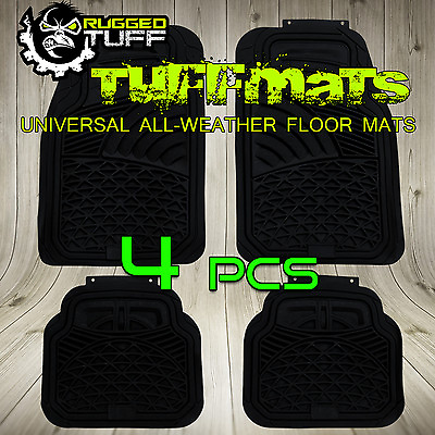 #ad New 4 Pcs Rugged TUFF Water Proof Floor Mats Black Heavy Duty All Weather Rubber $45.71