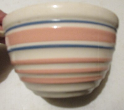#ad vintage kitchenware bowl stoneware multi color lines 6quot; wide 4quot; tall 50ish $20.88