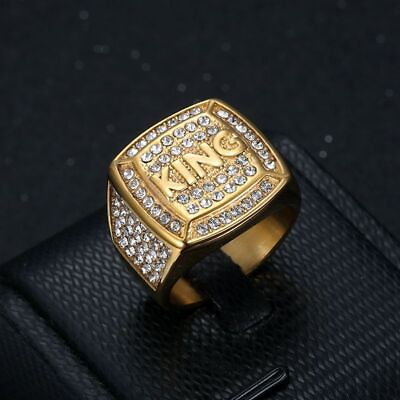#ad Hip Hop Square Stainless Steel KING Casting Ring 18k Real Gold Plated Jewelry $13.79