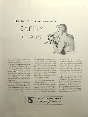 #ad #ad Libbey Owens Ford Flat Safety Glass Products Toledo Vintage Print Ad 1942 $23.77