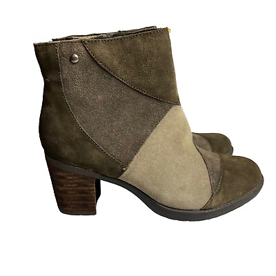 Earth Malta Ankle Boot Womens Size 9.5 B Olive Green Multi Water Resistant Suede $34.99