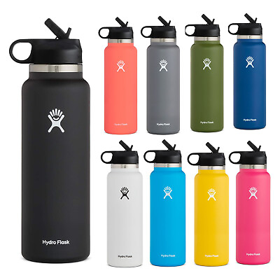 Hydro Flask Water Bottle Stainless steel Wide Mouth with Straw Lid 40oz $34.99