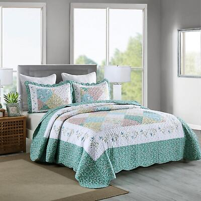 #ad 3 Piece Printed Quilt Bedspread Set Bedding Coverlet Set $49.99