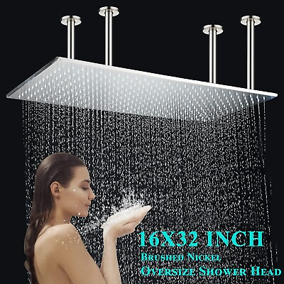 #ad Ceil Mount 32x16quot; Square Rain Shower Head High pressure Top Spray Brushed Nickel $145.00