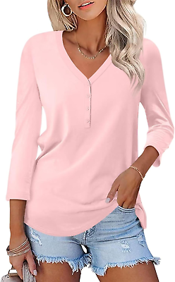 #ad Minetom Women#x27;s V Neck 3 4 Sleeve Tops Casual Shirts Basic Summer $35.99